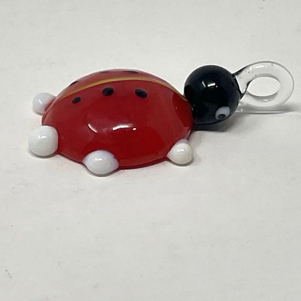 Art Glass Murano Ladybug Necklace Pendant‎ Good Luck Red Black Lady Bug Charm